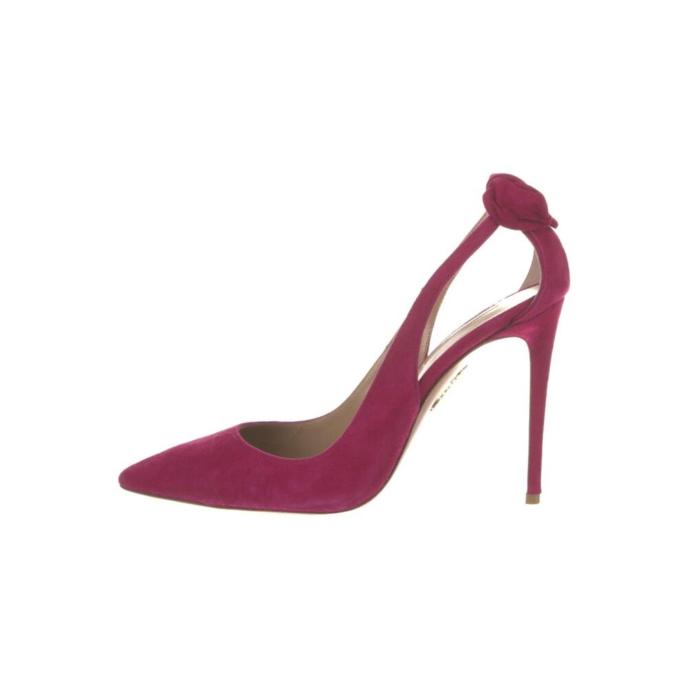 Aquazzura Deneuve 105 Pink Suede Bow Tie Heels Pumps Size 37